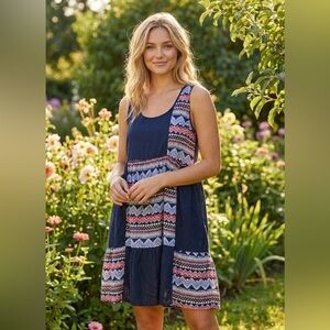 NWT One & only Navy and Multicolor Sleeveless Dress